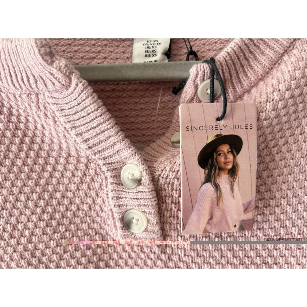 Sincerely Jules Size XS Pink Waffle Knit Button Henley Sweater NWT - Picture 6 of 10